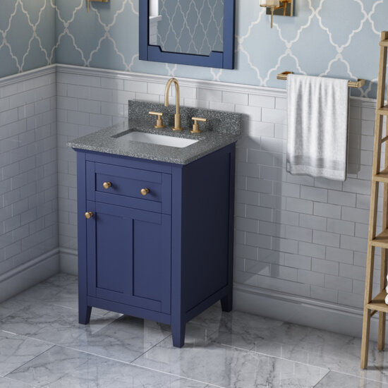 Jeffrey Alexander 24'' W Hale Blue Chatham Single Vanity Cabinet Base with Boulder Cultured Marble Vanity Top and Undermount Rectangle Bowl