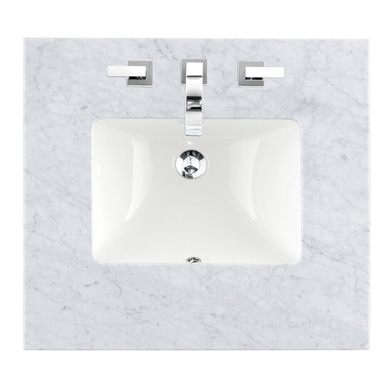 James Martin Furniture 26''  Single Top, 3cm (1-3/8'' ) Thick Carrara White Countertop with Rectangle Undermount Sink