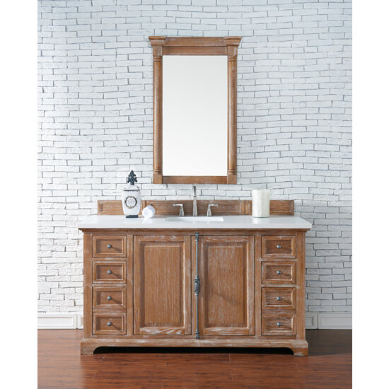 James Martin Furniture Providence 60'' Driftwood w/ White Zeus Top Front View