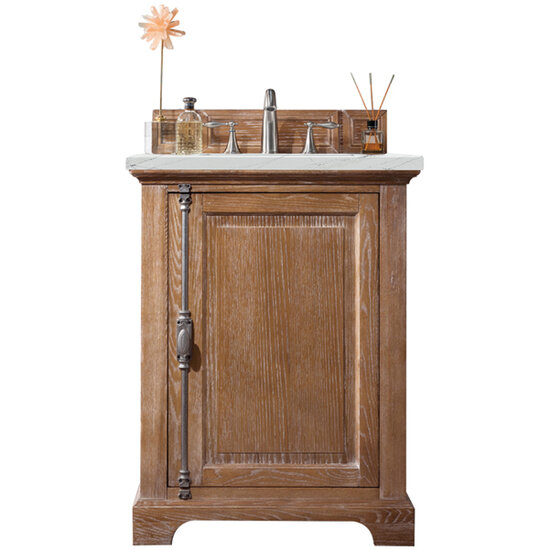 James Martin Furniture Providence 26'' Single Vanity Cabinet in Driftwood with 3cm (1-3/8'' ) Thick Ethereal Noctis Quartz Top and Rectangle Sink