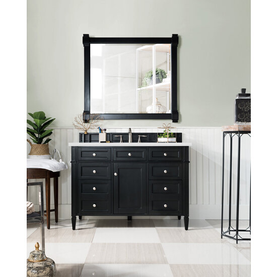 James Martin Furniture Brittany 48'' Black Onyx w/ White Zeus Top Front View