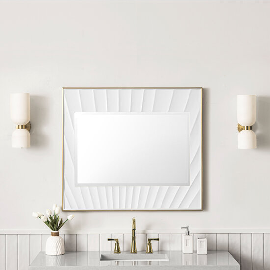 James Martin Furniture Soleil 36'' W Wall Mounted Mirror with Matte White Frame and Radiant Gold Metal Border, 36'' W x 1-1/2'' D x 31-1/2'' H