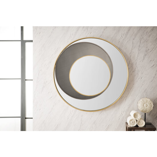 James Martin Furniture Cosmos 35-3/8" Dia. Circular Mirror, Radiant Gold and Onyx