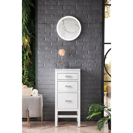James Martin Furniture Addison 15'' W Base Cabinet with 3 Drawers, Glossy White and 3cm (1-3/8'') Thick Carrara Marble Top