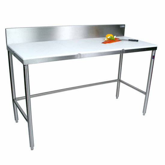 John Boos Poly Top Work Table w/ Stainless Steel Base & Bracing & 6" High Boxed Non-Removable Rear Riser