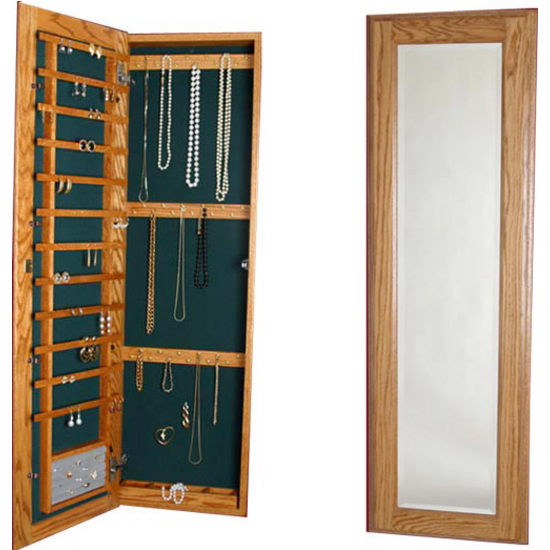 Large Wood Jewelry Cabinet With Mirror and Lock