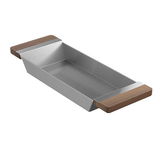 JULIEN Smartstation Collection Tray with Walnut Handles for Fira Collection Kitchen Sink in Brushed Stainless Steel, 6" W x 17-3/8" D x 2-1/4" H