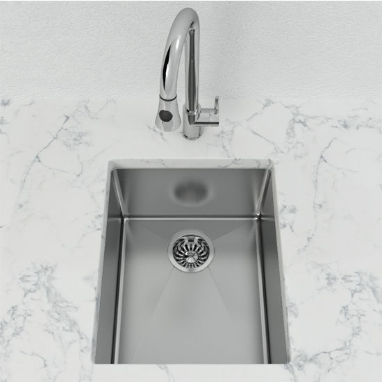 Cantrio Koncepts Single Basin Undermount Bar Sink, 0mm Radius, Stainless Steel, 18 Gauge, High Luster Finish, 15-3/4"W x 13-1/4"D x 8"H