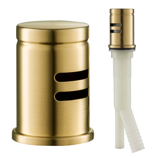 Kraus Dishwasher Air Gap in Brushed Brass with Square Corners, 1-7/8" W x 1-7/8" D x 2-1/2" H