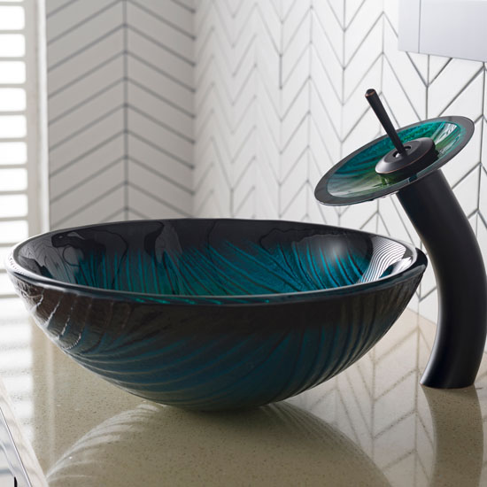 Bathroom Sinks Sets, Nature Series Nei Glass Vessel Sink and Waterfall ...