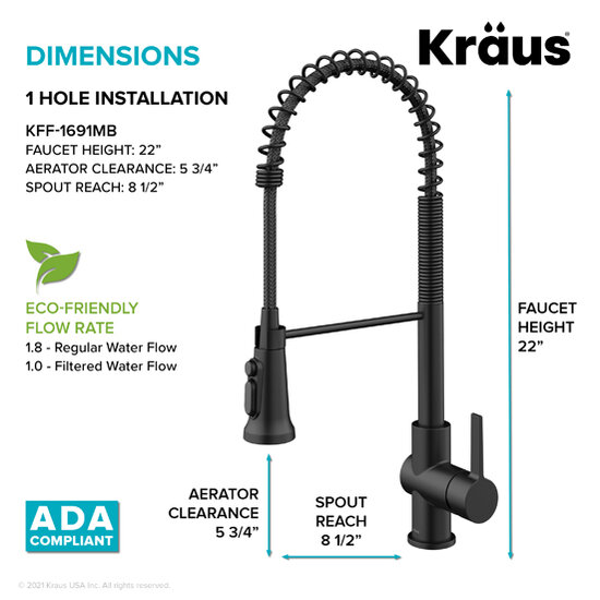 Filter Faucet Dimensions