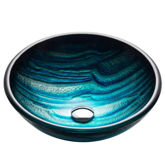 Kraus Nature Series Ladon Round Glass Vessel Sink, 17'' Dia x 6'' H, Multicolor Glass