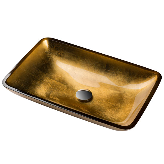 Kraus Golden Pearl Rectangular Glass Vessel Sink, 22" W x 14" D x 4" H