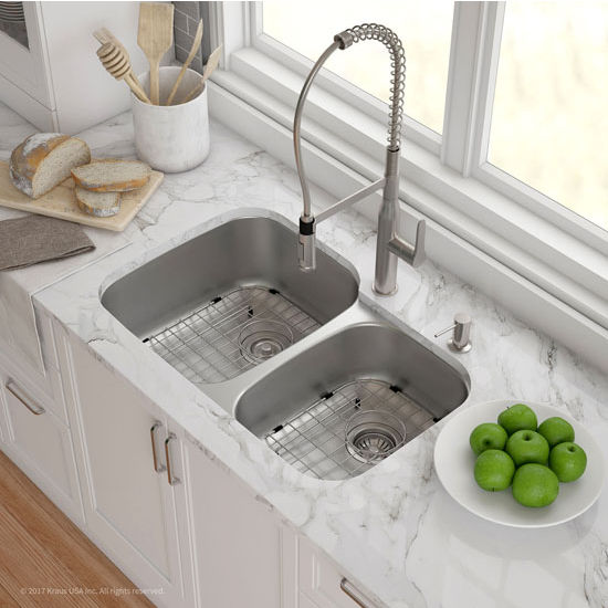Kraus Kraus Outlast MicroShield™ 32" Scratch-Resist 16-Gauge Stainless Steel Undermount 60/40 Double Bowl Sink