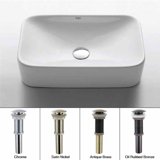 Kraus White Rectangular Ceramic Sink with Pop Up Drain
