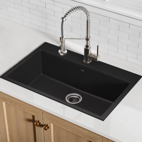 Kitchen Sinks, Kgd-412b, 30-3 4'' Dual Mount Single Bowl Black Onyx 