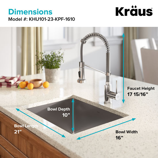 16 Gauge Kitchen Sink Combo Set with Bolden™ 18'' Kitchen Faucet and Soap  Dispenser Measuring 23''W x 18''D x 10''H, Kraus Standart PRO™