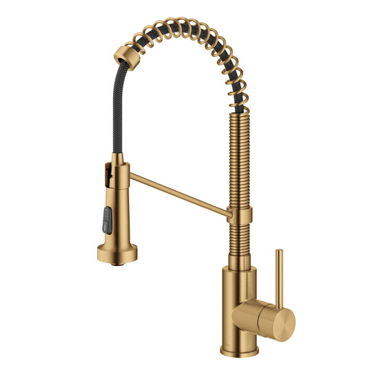 Kraus Bolden™ Commercial Style Pull-Down Single Handle 18'' Kitchen Faucet in Brushed Brass, Faucet Height: 18'' H, Spout Reach: 8-3/4'' D