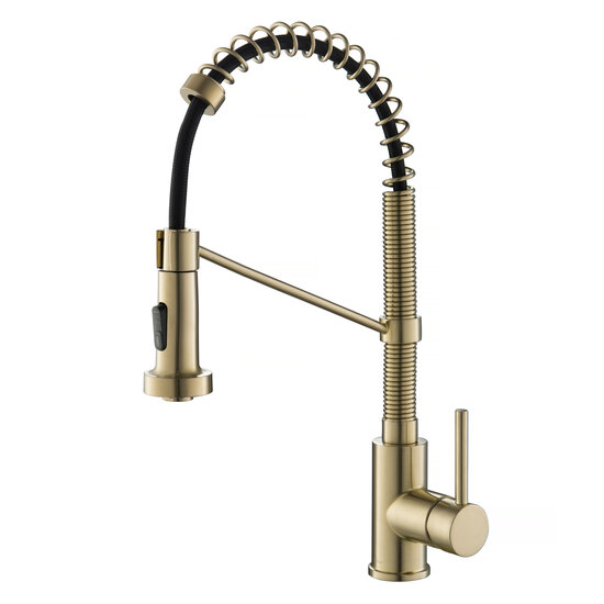 KRAUS Bolden™ Single Handle 18'' Commercial Kitchen Faucet with Dual Function Pull-Down Sprayhead in Spot Free Antique Champagne Bronze Finish