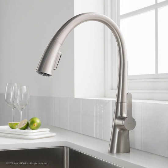 Kraus Nolen™ Single Handle Pull Down Kitchen Faucet with Dual Function Sprayhead in all-Brite™ Spot Free Stainless Steel Finish, Faucet Height: 16-3/8", Spout Reach: 9-1/8"