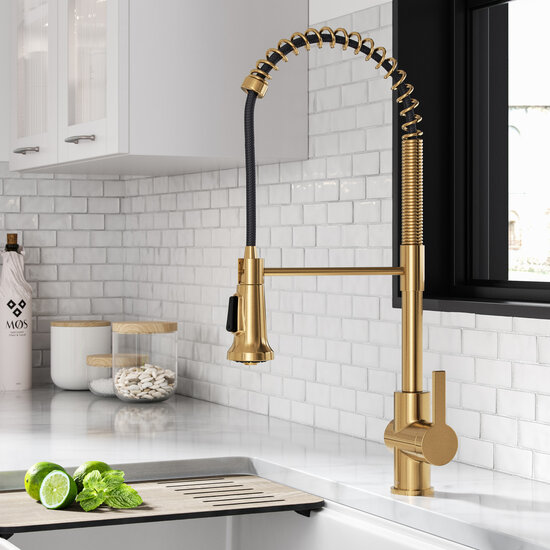 Kraus Britt™ Commercial Style Pull-Down Single Handle Kitchen Faucet in Brushed Brass