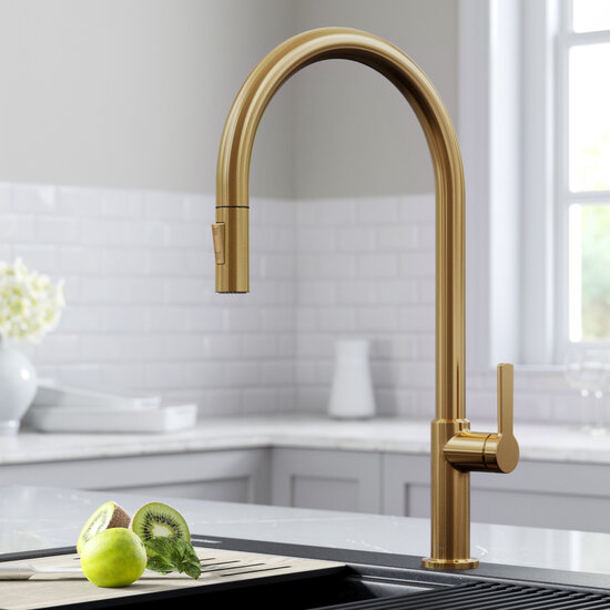 STYLISH Single Handle Pull Down Kitchen Faucet K-143Ng - Matte Black/gold Finish