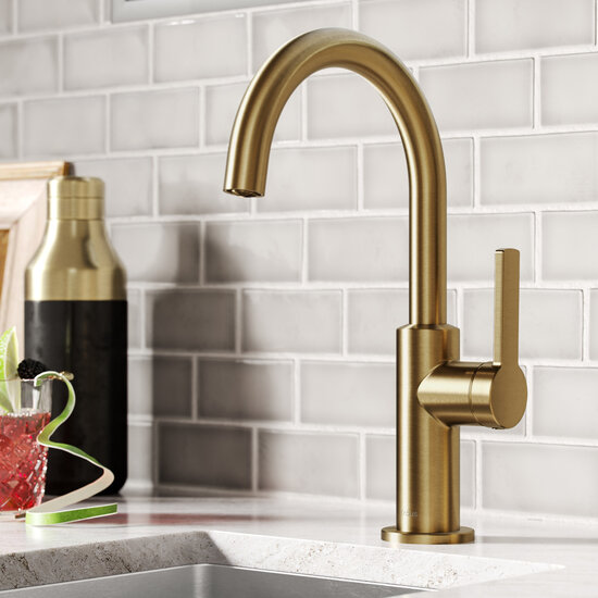 KRAUS Oletto™ Single Handle Kitchen Bar Faucet in Brushed Brass