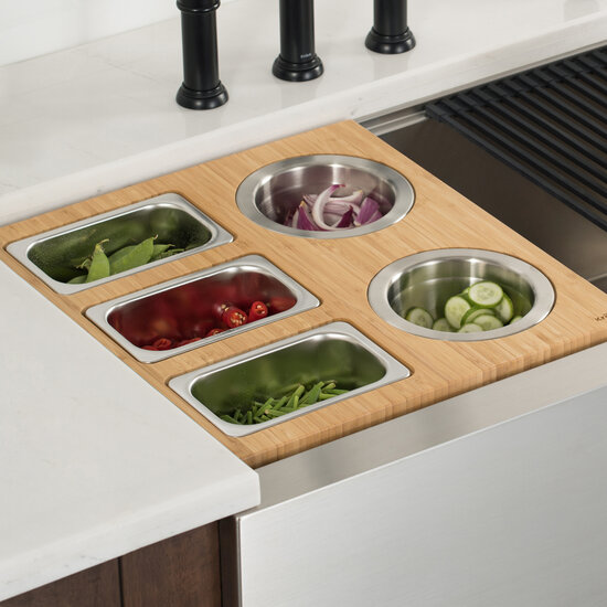 Workstation Sink Accessories - 9 3 Bowl Serving Board in White (LCB-3