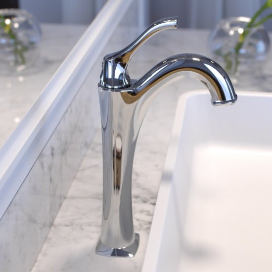 Kraus Arlo™ Chrome Single Handle Vessel Bathroom Faucet with Pop Up Drain, Faucet Height: 12-1/8", Spout Reach: 5"