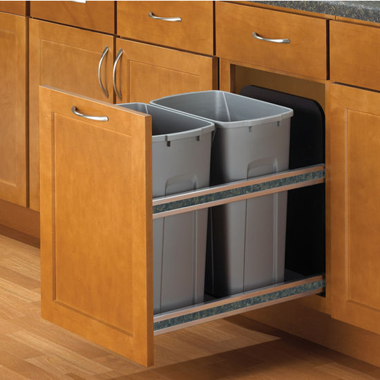 Single Trash Bin Cabinet, Tilt Out Doors, Wood Trash Recycle Bin