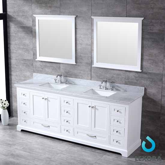 Dukes 84'' Freestanding Double Vanity Set With White Carrara Marble Top ...