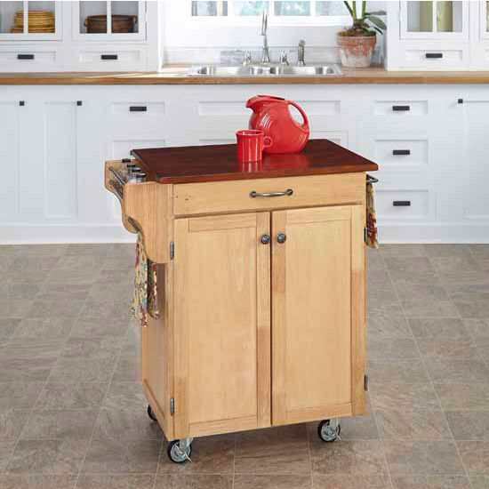 Mix & Match 2 Door w/ Drawer Cuisine Cart Cabinet, Natural Finish with Cherry Top by Home Styles