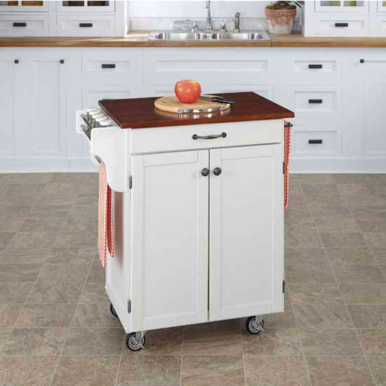 Mix & Match 2 Door w/ Drawer Cuisine Cart Cabinet, White Finish with Cherry Top by Home Styles