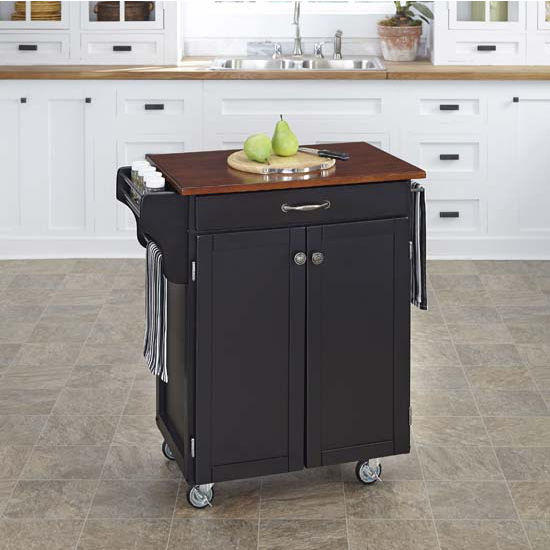 Mix & Match 2 Door w/ Drawer Cuisine Cart Cabinet, Black Finish with Cherry Top by Home Styles