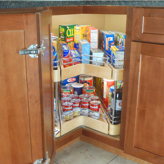 Omega National Easy Access Corner Pantry, Double Shelf Unit with 2 Full Extension Drawers