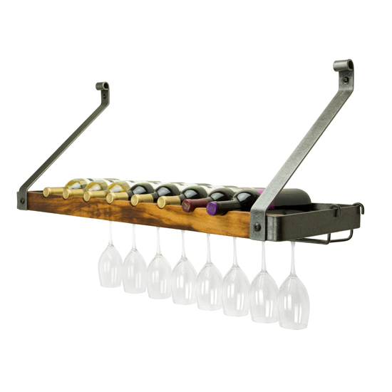 Enclume Signature Collection Single Wine Rack with Tigerwood in Hammered Steel, 36" W x 13" D x 14" H