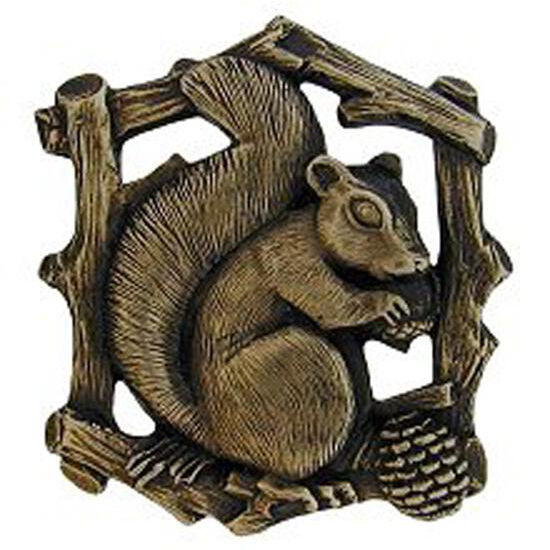 Notting Hill Woodland Collection 1-1/2'' Wide Grey Squirrel Left Side Cabinet Knob in Antique Brass, 1-1/2'' W x 7/8'' D x 1-5/8'' H