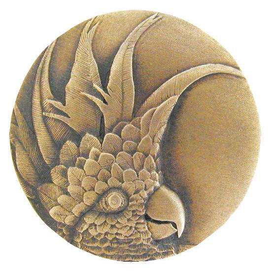 Notting Hill Tropical Collection 1-3/8'' Diameter Small Cockatoo Left Side Round Cabinet Knob in Antique Brass, 1-3/8'' Diameter x 7/8'' D