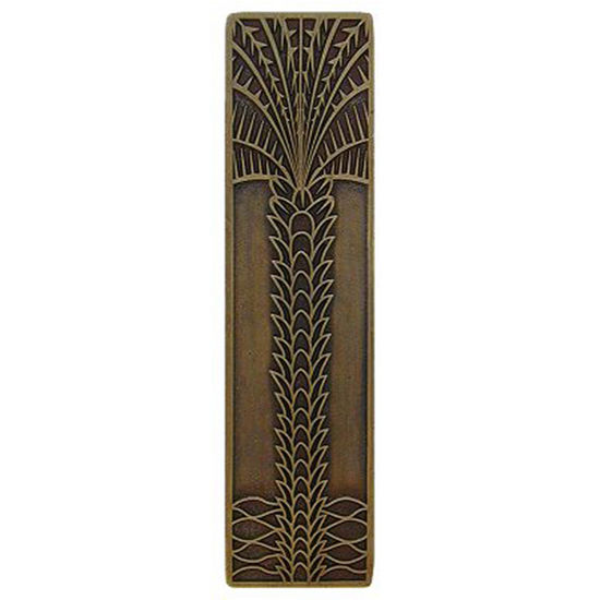 Notting Hill Tropical Collection 4'' Wide Royal Palm (Vertical) Cabinet Pull in Antique Brass, 4'' W x 7/8'' D x 1'' H