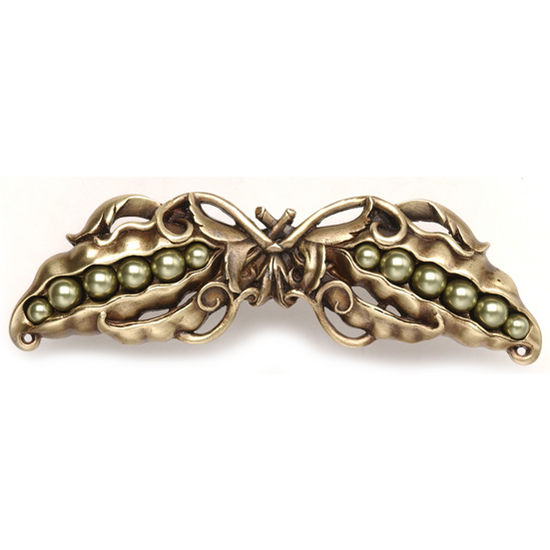 Notting Hill Kitchen Garden Collection 5'' Wide Pearly Peapod Cabinet Pull in Antique Brass, 5'' W x 1-1/8'' D x 1-1/2'' H