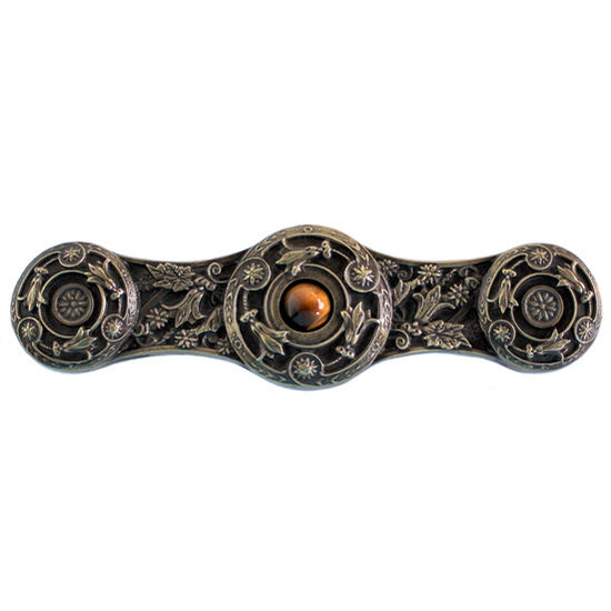 Notting Hill Jewels Collection 3-7/8'' Wide Jeweled Lily Cabinet Pull in Antique Brass with Tiger Eye Natural Stone Center, 3-7/8'' W x 7/8'' D x 1-1/16'' H