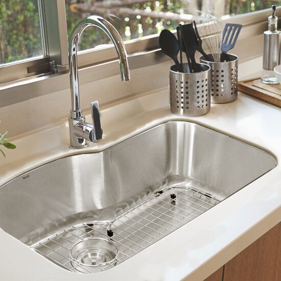 Nantucket Sinks Sconset Collection Single Bowl Oblong Undermount Premium 304 16-Gauge Stainless Steel Kitchen Sink, 31-1/2" W x 20-1/2" D x 9" H