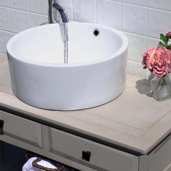 Cylindrical White Overflow Vessel Sink