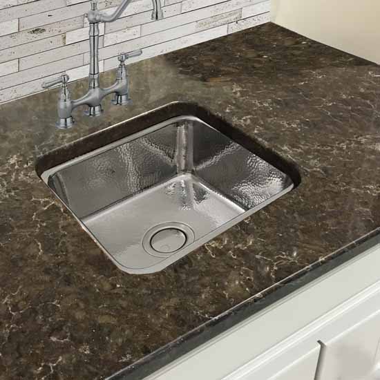 Nantucket Sinks Brightwork Home Collection Hammered Brass Square Single Bowl Undermount Bar Sink in Polished Stainless Steel, 16-1/2" W x 16-1/2" D x 7-3/8"H