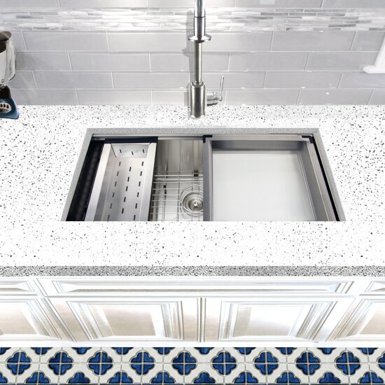 Nantucket Sinks Pro Series Collection 36" Large Prep Station Single Bowl Undermount Stainless Steel Kitchen Sink with Compatible Accessories, 36" W x 20" D x 10" H