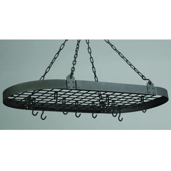 Pot Racks - Oval Hanging Pot Rack w/ Grid, Chains & 12 Hooks by Old