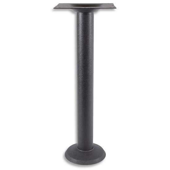 Cast Iron 3" Diameter Column with 9-3/4" Squared Top Plate, 8" Round Base Plate with Cover, Bolt Down, Table Height 28-1/4" H, Black Matte