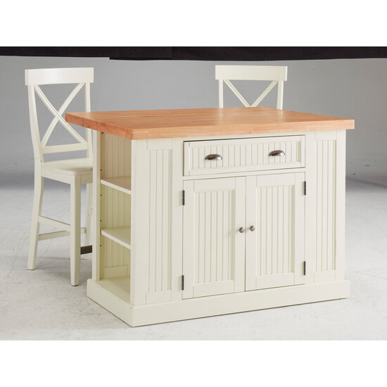 Off-White Hartford 3-Piece Kitchen Island Set, 48'' W x 26'' D x 36'' H ...