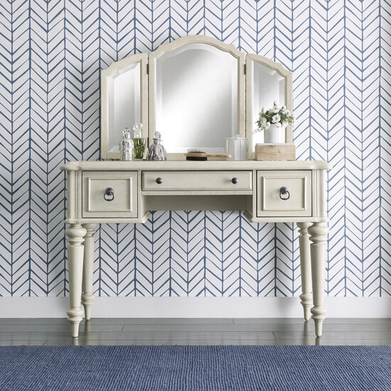 Raheny Home Chambre Vanity with Mirror In Off-White, 46-3/4'' W x 19'' D x 46-3/4'' H