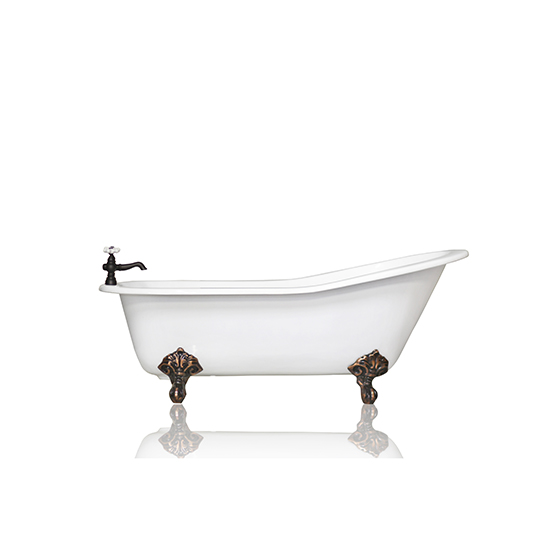 WaterMark Fixtures 67" Antique Inspired Cast Iron White Porcelain Clawfoot Bathtub, Flat Rim Slipper Bathtub Package Bronze